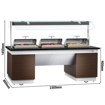 Lada bufetowa DUBLIN - 2300 mm - z 3 naczyniami do podgrzewania & kółkami - Prime Gastro