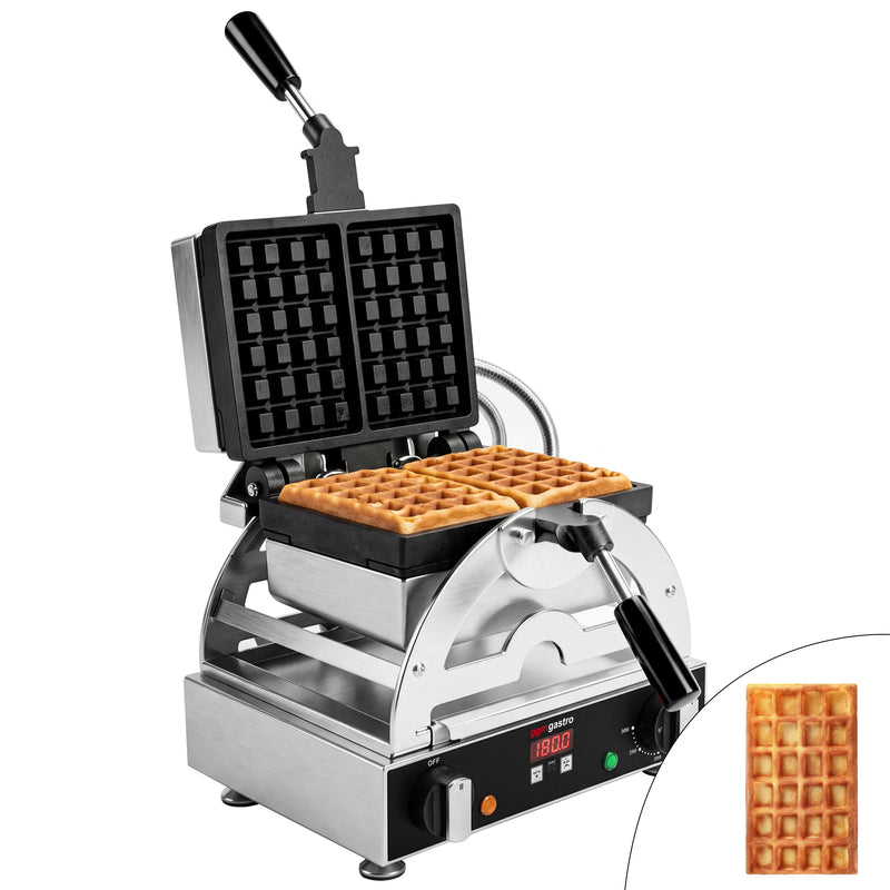 Gofrownica – pojedyncza – kształt: 2 gofry brukselskie – 2 kW – cyfrowa – z powierzchnią pieczenia obracaną o 180°, zdjęcie 1 z 6