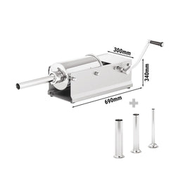 Ręczna nadziewarka do kiełbas - 5l - stal nierdzewna - pozioma - w zestawie: 4 lejki