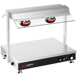 Płyta grzewcza bufetowa - ze stali nierdzewnej - 2x GN 1/1 - 1kW - z 2 lampami na podczerwień - z osłoną szklaną