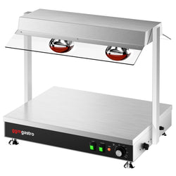Płyta grzewcza bufetowa - ze stali nierdzewnej - 2x GN 1/1 - 1kW - z 2 lampami na podczerwień - z osłoną szklaną