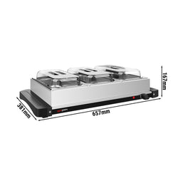 Płyta grzewcza bufetowa - ze stali nierdzewnej - 657mm - 3x GN 1/3 - 400W - zawiera (3 szt.) GN 1/3 pojemniki i pokrywy