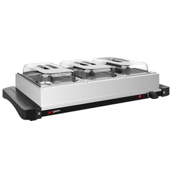 Płyta grzewcza bufetowa - ze stali nierdzewnej - 657mm - 3x GN 1/3 - 400W - zawiera (3 szt.) GN 1/3 pojemniki i pokrywy