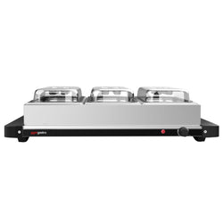 Płyta grzewcza bufetowa - ze stali nierdzewnej - 657mm - 3x GN 1/3 - 400W - zawiera (3 szt.) GN 1/3 pojemniki i pokrywy