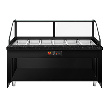 Witryna grzewcza TORONTO - 2100 mm - dla 6x GN 1/1 - czarny panel przedni - blat roboczy kuchenny z czarnego granitu - Prime Gastro