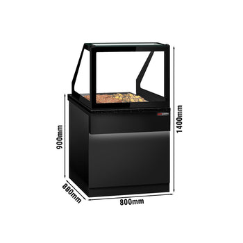 Witryna grzewcza TORONTO - 800 mm - dla 2x GN 1/1 - czarny panel przedni - blat roboczy kuchenny z czarnego granitu - Prime Gastro