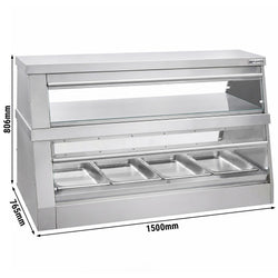 Witryna grzewcza – 1500 mm – 3,5 kW – na 4 pojemniki GN 1/1 – 2 półki – z oddzielnym sterowaniem