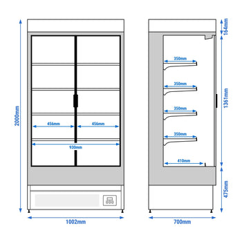 Naścienna szafa chłodnicza z izolowanymi drzwiami na zawiasach - 1002 mm - 440 litrów - z oświetleniem LED i 4 półkami - Prime Gastro