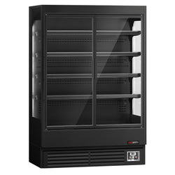Regał chłodniczy przyścienny - 1320mm - 595L - z 2 dwu szybowe, szklanymi drzwiami uchylnymi & 4 półek - Czarny