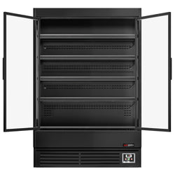 Regał chłodniczy przyścienny - 1320mm - 595L - z 2 dwu szybowe, szklanymi drzwiami uchylnymi & 4 półek - Czarny