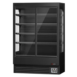 Regał chłodniczy przyścienny - 1320mm - 595L - z 2 dwu szybowe, szklanymi drzwiami uchylnymi & 4 półek - Czarny