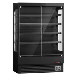 Regał chłodniczy przyścienny Czarny - 1320mm - 595L - z 2 bezramowymi, przeszklonymi drzwiami uchylnymi & 4 półek