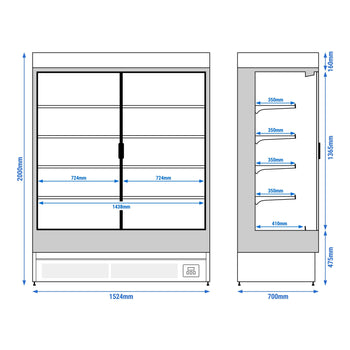 Naścienna szafa chłodnicza z izolowanymi drzwiami na zawiasach - 1585 mm - 693 l - z oświetleniem LED i 4 półkami - Prime Gastro
