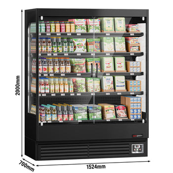 Regał chłodniczy przyścienny - 1524mm - 693L - z 2 bezramowymi, przeszklonymi drzwiami uchylnymi & 4 półek - Czarny