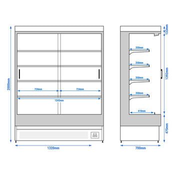 Naścienna szafa chłodnicza z drzwiami przesuwnymi - 1585 mm - 693 l - z oświetleniem LED i 4 półkami - Prime Gastro