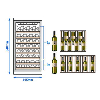 Chłodziarka do wina - 1 strefa klimatyczna - 120 litrów - maks. 52 butelki - Prime Gastro