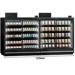 (2 sztuki) Witryna chłodnicza naścienna do supermarketów - 3750 mm - z bezramowymi, izolowanymi szklanymi drzwiami, 5 półek