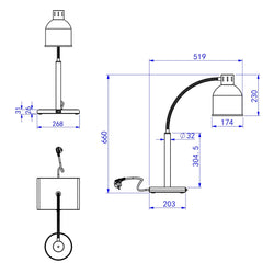 Lampa grzewcza na podczerwień – 250 W – elastyczna regulacja – srebrna