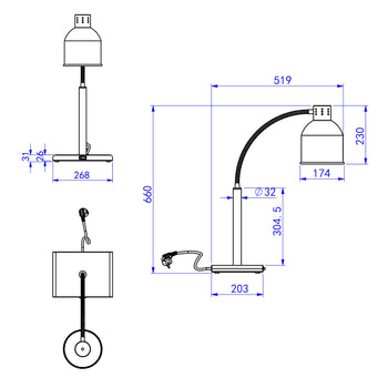 Lampa grzewcza – 250 W – elastyczna regulacja – srebrna - Prime Gastro