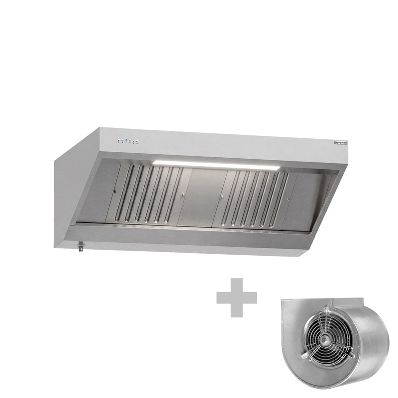 Commercial Wall-Mounted Extraction Canopy - with Motor - 1400mm - Speed Controller, Baffle Filters & LED Lighting