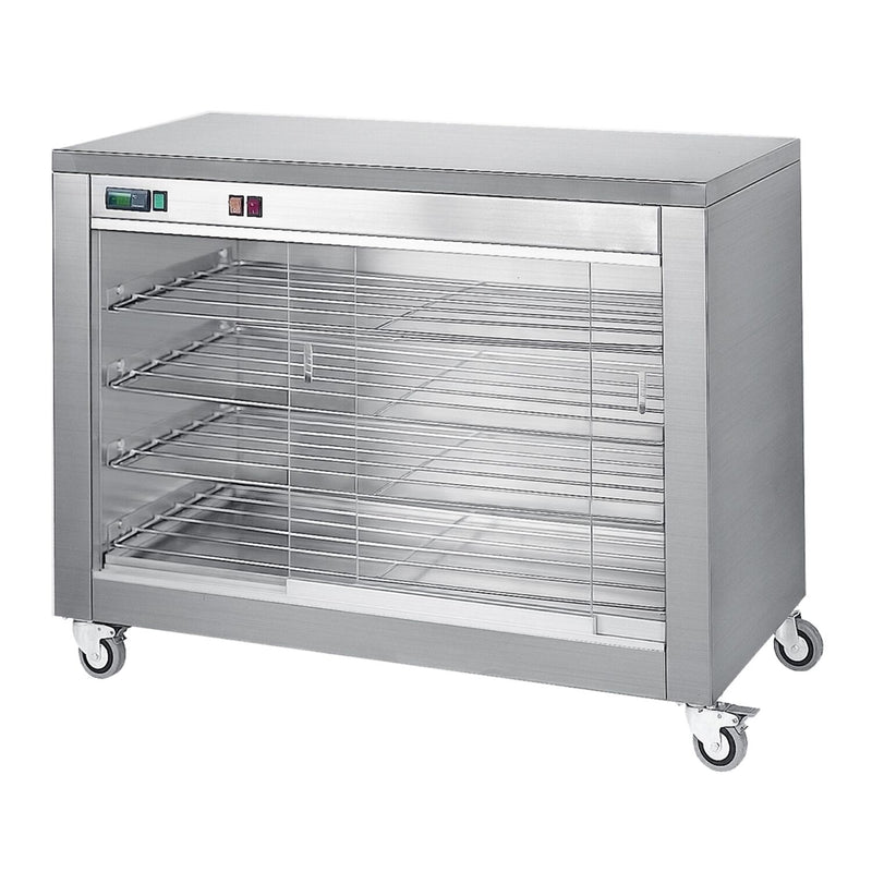 Szafka grzewcza z przesuwanymi szklanymi drzwiami i 4 półkami - 940x690x880 mm