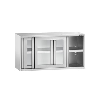 Szafka wisząca naścienna ze stali nierdzewnej - 1000x400 mm - z przesuwanymi szklanymi drzwiami - 650 mm wysokości