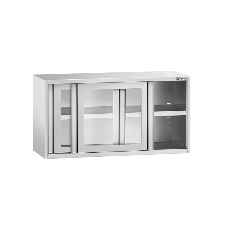 Szafka wisząca naścienna ze stali nierdzewnej - 1000x400 mm - z przesuwanymi szklanymi drzwiami - 650 mm wysokości