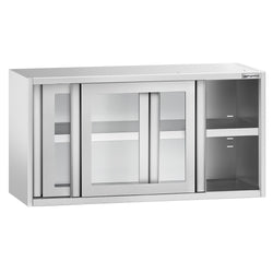 Szafka wisząca naścienna ze stali nierdzewnej - 1000x400 mm - z przesuwanymi szklanymi drzwiami - 650 mm wysokości