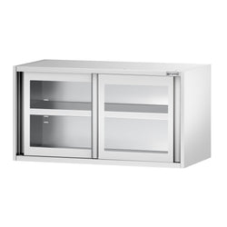 Szafka wisząca naścienna ze stali nierdzewnej - 1000x400 mm - z przesuwanymi szklanymi drzwiami - 650 mm wysokości
