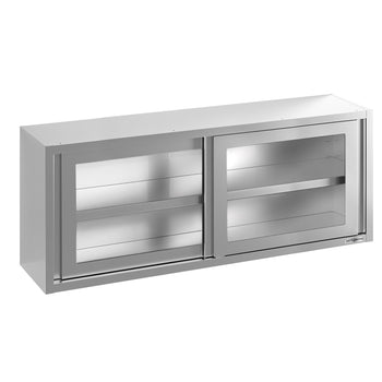 Szafka wisząca naścienna ze stali nierdzewnej - 2000x400 mm - z przesuwanymi szklanymi drzwiami - 650 mm wysokości - Prime Gastro