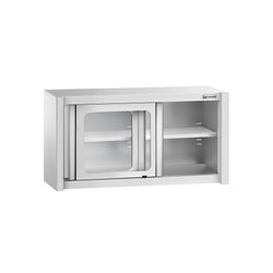Szafka wisząca ze stali nierdzewnej – 1000 x 400 mm – z przesuwanymi drzwiami szklanymi – wysokość 650 mm