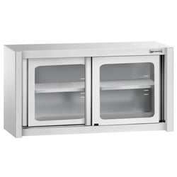 Szafka wisząca ze stali nierdzewnej – 1000 x 400 mm – z przesuwanymi drzwiami szklanymi – wysokość 650 mm