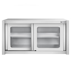 Szafka wisząca ze stali nierdzewnej – 1000 x 400 mm – z przesuwanymi drzwiami szklanymi – wysokość 650 mm