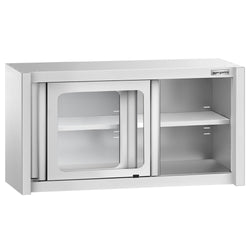 Szafka wisząca ze stali nierdzewnej – 1000 x 400 mm – z przesuwanymi drzwiami szklanymi – wysokość 650 mm