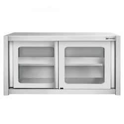 Szafka wisząca naścienna – stal nierdzewna – 1000 x 400 mm – wysokość: 650 mm – z drzwiami szklanymi przesuwnymi