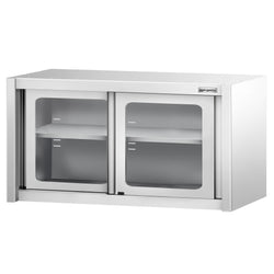Szafka wisząca ze stali nierdzewnej – 1000 x 400 mm – z przesuwanymi drzwiami szklanymi – wysokość 650 mm