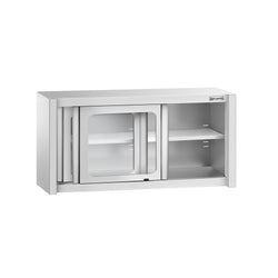 Szafka wisząca ze stali nierdzewnej – 1200 x 400 mm – z przesuwanymi drzwiami szklanymi – wysokość 650 mm
