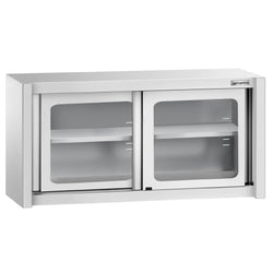 Szafka wisząca ze stali nierdzewnej – 1200 x 400 mm – z przesuwanymi drzwiami szklanymi – wysokość 650 mm