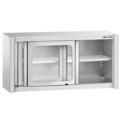 Szafka wisząca ze stali nierdzewnej – 1200 x 400 mm – z przesuwanymi drzwiami szklanymi – wysokość 650 mm