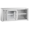 Szafka wisząca naścienna – stal nierdzewna – 1400 x 400 mm – wysokość: 650 mm – z drzwiami szklanymi przesuwnymi