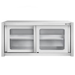 Szafka wisząca naścienna – stal nierdzewna – 1400 x 400 mm – wysokość: 650 mm – z drzwiami szklanymi przesuwnymi