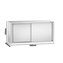 Szafka wisząca naścienna ze stali nierdzewnej PREMIUM - 1400x400 mm - z drzwiami przesuwnymi - 650 mm wysokości