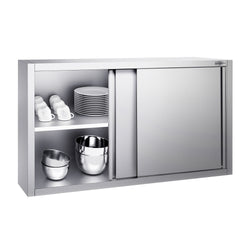 Szafka wisząca naścienna PREMIUM – stal nierdzewna – 1400 x 400 mm – wysokość: 1000 mm – z drzwiami przesuwnymi