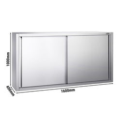 Szafka wisząca ze stali nierdzewnej PREMIUM - 1600 x 400 mm - z drzwiami przesuwnymi - wysokość 1000 mm