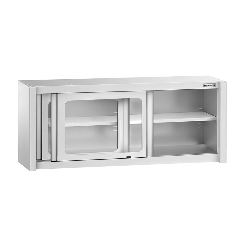 Szafka wisząca naścienna – stal nierdzewna – 1600 x 400 mm – wysokość: 650 mm – z drzwiami szklanymi przesuwnymi