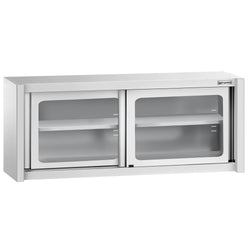 Szafka wisząca naścienna – stal nierdzewna – 1600 x 400 mm – wysokość: 650 mm – z drzwiami szklanymi przesuwnymi
