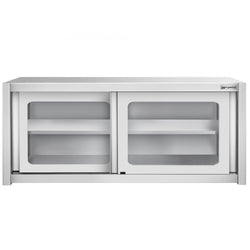 Szafka wisząca naścienna – stal nierdzewna – 1600 x 400 mm – wysokość: 650 mm – z drzwiami szklanymi przesuwnymi