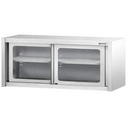 Szafka wisząca naścienna – stal nierdzewna – 1600 x 400 mm – wysokość: 650 mm – z drzwiami szklanymi przesuwnymi