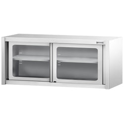 Szafka wisząca ze stali nierdzewnej – 1600 x 400 mm – z przesuwanymi drzwiami szklanymi – wysokość 650 mm