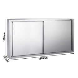 Szafka wisząca naścienna PREMIUM – stal nierdzewna – 1800 x 400 mm – wysokość: 1000 mm – z drzwiami przesuwnymi